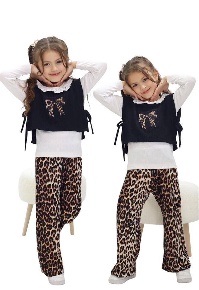 Yeleklı Badı Leopar Desenlı 3lu Takım